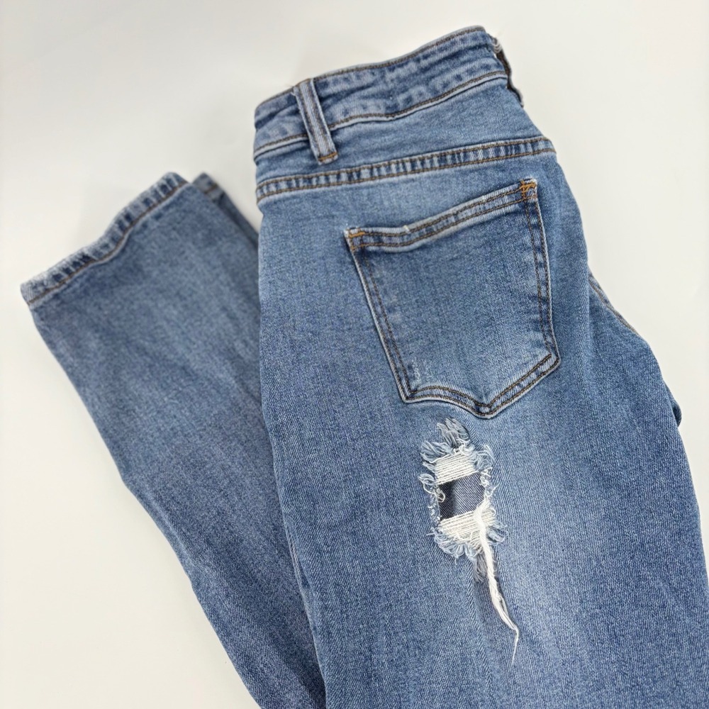 L&M Black Label Mid Rise Boyfriend Jeans Distressed‎ Ripped Blue Wash Size 1